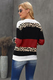Women's Jumper Tops Crewneck Leopard Color Block Knit Pullover Sweater