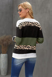 Women's Jumper Tops Crewneck Leopard Color Block Knit Pullover Sweater