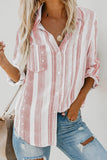 Striped Long Sleeve Top Button Down Shirt For Women