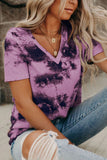 Chemises à col en V pour femmes Tie Dye Tee Tops