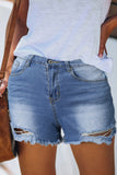 Frayed Hem Denim Shorts with Pockets