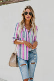 Striped Long Sleeve Top Button Down Shirt For Women