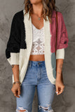 Women's Color Block Loose Open Front Knitted Dolman Sweater Cardigan