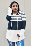 Women's Casual Color Block Pullover Hooded Sweatshirts Drawstring Hoodie