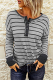 Striped Buttoned Waffle Knit Shirt for Women
