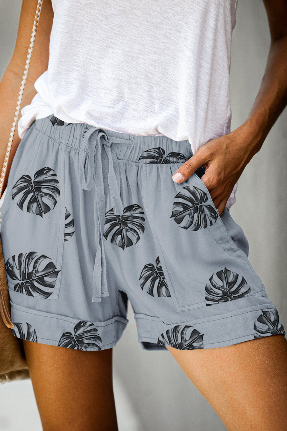 Print Drawstring Casual Shorts with Pocket