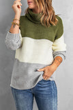 Women's Chunky Turtleneck Sweaters Color Block Pullover Jumpers Tops
