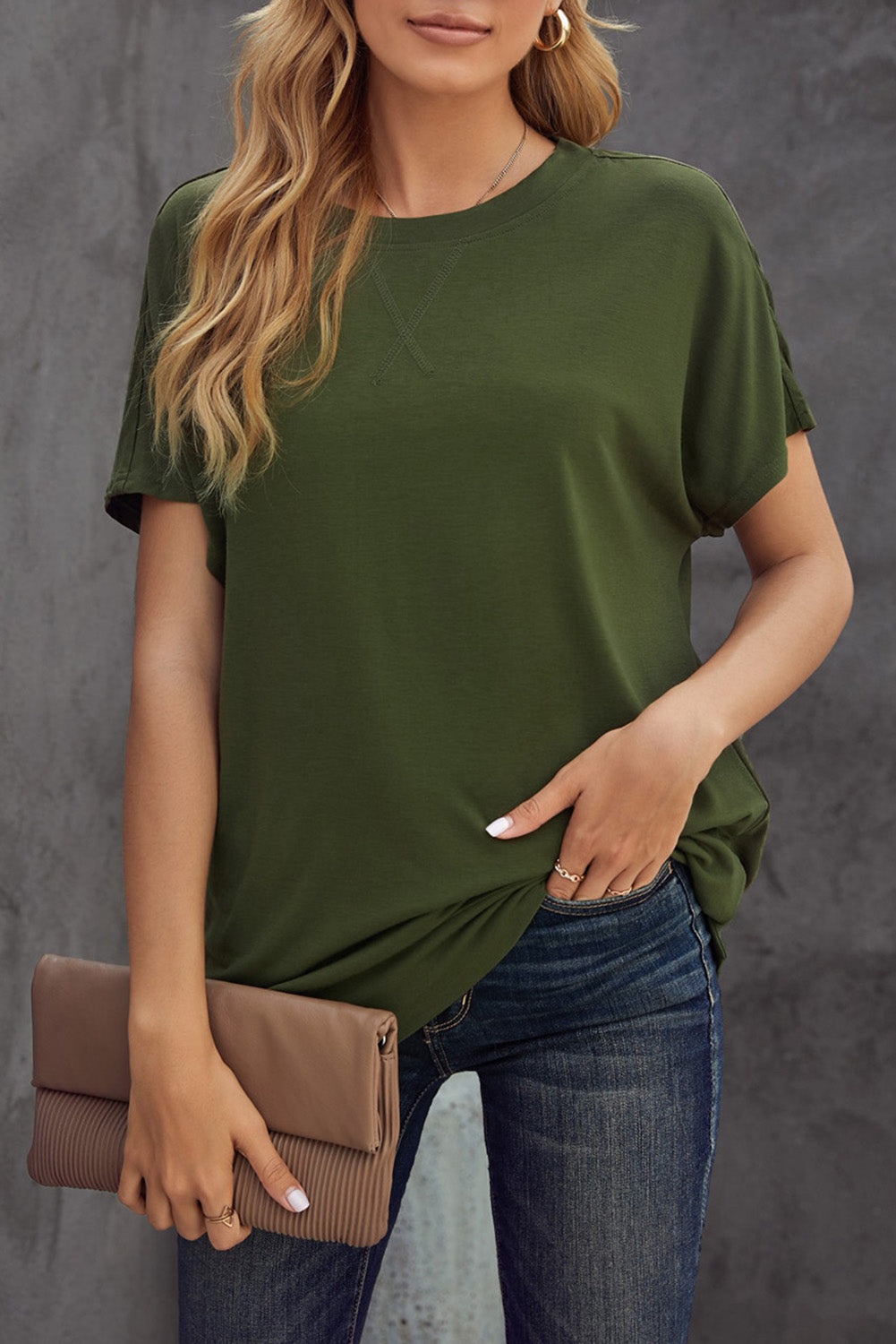 Casual Round Neck Short Sleeve Solid Color Tee