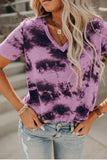 Chemises à col en V pour femmes Tie Dye Tee Tops