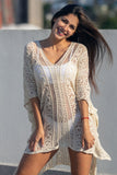 Women's Crochet Cover Up Half Sleeves Lace Knitted Tassel Tie Kimono Beachwear