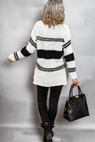 Women's Striped Colorblock V Neck Long Sleeve Oversized Knitted Pullover Sweater