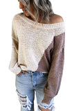 Women Oversized Ribbed Knit Pullover Top Asymmetric Colorblock Knitted Sweater