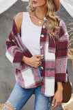 Khaki Plaid Color Block Buttoned Long Sleeve Jacket with Pocket