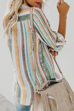 Striped Long Sleeve Top Button Down Shirt For Women