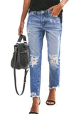 Patchwork Hollow Out Frayed Hem Ripped Jeans