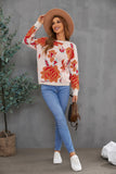 Women's Pink Floral Pattern Drop Shoulder Crew Neck Sweater