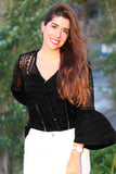 Womens Crochet White Bell Sleeve Top