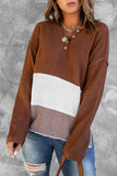 Women's Colorblock Sweater Buttoned Knitted Long Sleeve Pullover Top