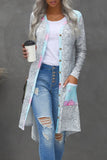 Women's Open Front Printed Cardigans Patchwork Long Striped Sweaters with Pockets