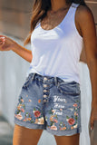 High Rise Button Fly Distressed Denim Shorts