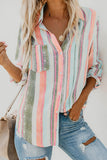 Striped Long Sleeve Top Button Down Shirt For Women