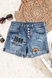 High Rise Button Fly Distressed Denim Shorts