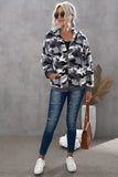 Women's Camo Stars Print Zipper Fleece Hooded Coat with Pockets