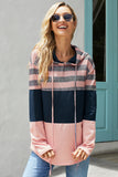 Women's Casual Color Block Pullover Hooded Sweatshirts Drawstring Hoodie