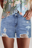 High Rise Destroyed Denim Shorts for Women