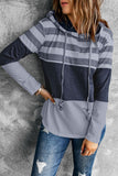 Women's Casual Color Block Pullover Hooded Sweatshirts Drawstring Hoodie