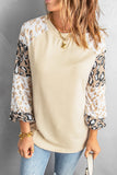 Beige Leopard Print Bubble Sleeve Top