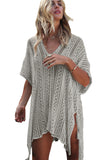 Women's Crochet Cover Up Half Sleeves Lace Knitted Tassel Tie Kimono Beachwear