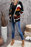Womens Cardigan Color Block Striped Pocket Knit Sweaters Coat Outwear