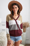 Women's Color Block Knit Jumper Deep V Neck Wrap Oversized Knitted Pullover Sweater