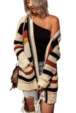 Womens Cardigan Color Block Striped Pocket Knit Sweaters Coat Outwear