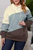 Colorblock Kangaroo Pocket Plus Size Hoodie