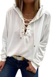 Women's V Neck Lace Up Criss Cross Long Sleeve Drawstring Pullover Sweatshirts Tops