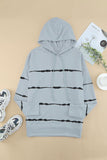 Womens Casual Hoodie Tie-dye Striped Drawstring Pullover Tops Shirts