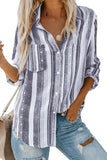 Striped Long Sleeve Top Button Down Shirt For Women