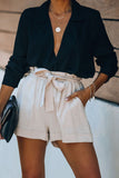 Cotton Pocketed Paper Bag Waist Shorts