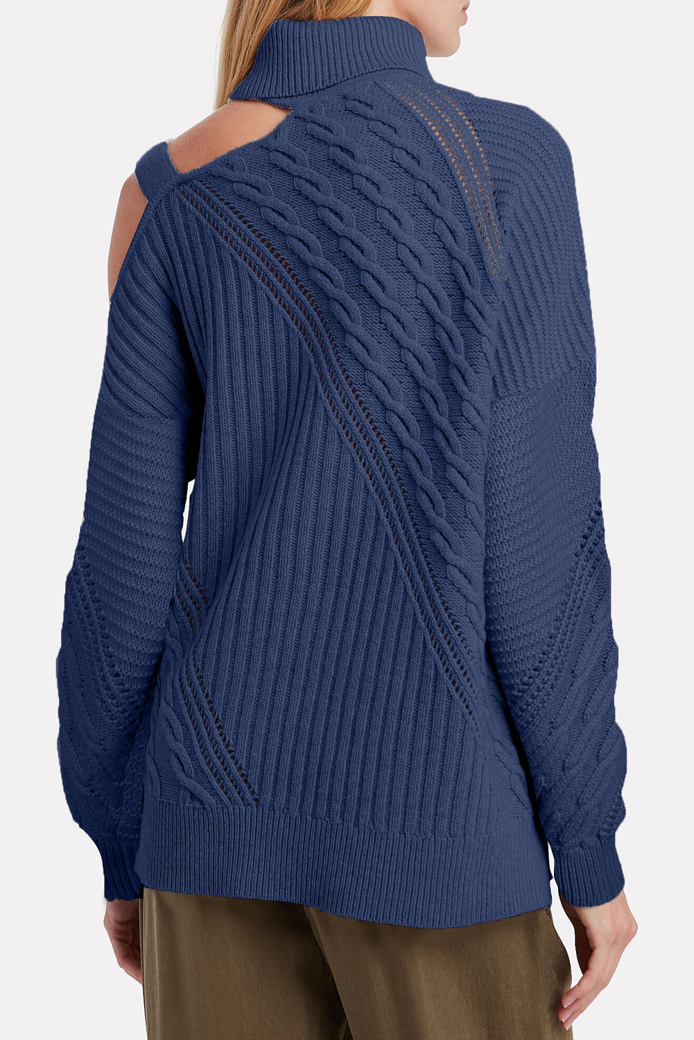 Women's  Strapped Cut Out Shoulder Knitted Top Solid Color Turtleneck Sweater