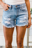 Short en jean bleu foncé à ourlet effiloché