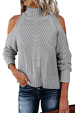 Women's Cold Shoulder Mock Neck Knitted Sweater with Side Slits