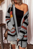Womens Cardigan Color Block Striped Pocket Knit Sweaters Coat Outwear