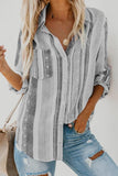 Striped Long Sleeve Top Button Down Shirt For Women