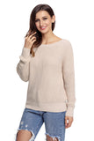Women's Crew Neck Backless Knitted Pullover Cross Back Sweater
