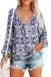 Vintage Print V Neck Blouse