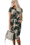 Women's Midi Casual Dresses Short Sleeve Pocketed Floral T Shirt Dress