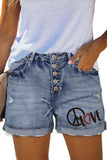 High Rise Button Fly Distressed Denim Shorts