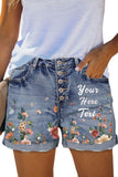 High Rise Button Fly Distressed Denim Shorts